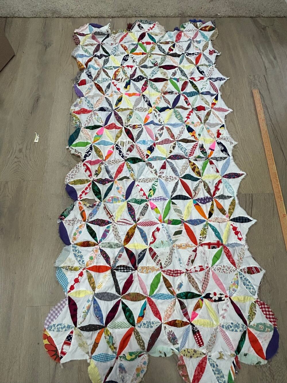 Handmade Orange Peel Quilt Top Unfinished Multicolor Patchwork Approx 2 Yards
